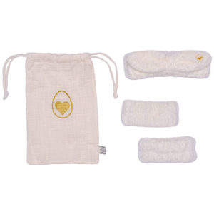 Set bandeau de soins + manchons dans pochon - Lait. Vendu par Rêves de Fil