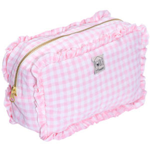 Grande trousse de toilette à froufrou Marylou - Vichy rose. Vendu par Bubulle et savon