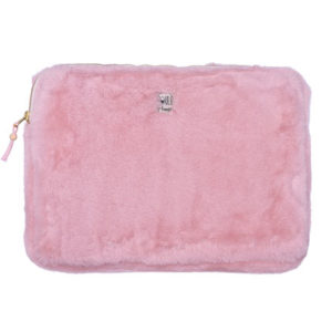 Pochette zippée PC/tablette fausse fourrure angora pétale - Taille L. Vendu par Bubulle et savon