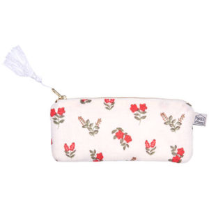 Etui à lunettes zippée à fleurs rouges