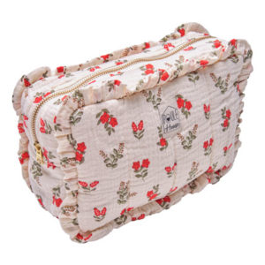 Grande trousse de toilette à froufrou Marylou - fleurs rouges