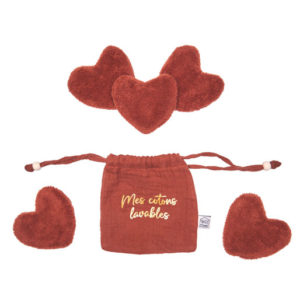 Set 5 cotons lavables forme cœur dans pochon - toffee