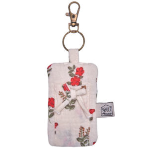Porte-clés 2 en 1 pour baume à lèvres -imprimé fleurs rouges