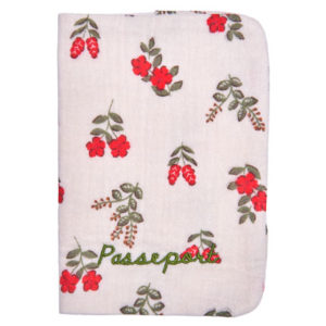Protège-passeport - motif fleurs rouges