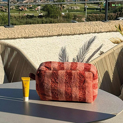 Trousse éponge bambou rayée marsala / paprika